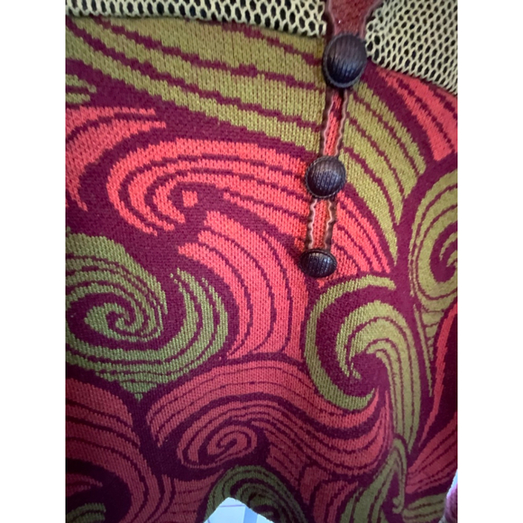 KLO Red Green Swirl Pattern Cardigan Size Small - Picture 5 of 7